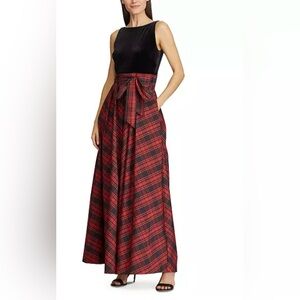 Lauren Ralph Lauren Black and Red Plaid Sleeveless Gown